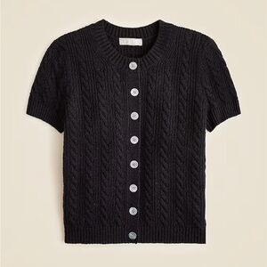 J. Crew Cable Knit Short Sleeve Cardigan Sweater in Black Size M. NWOT